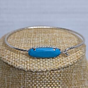 Sterling Silver Signed L&D Southwestern Style Turquoise Bangle Bracelet